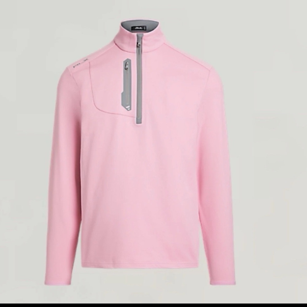 NWT RLX Ralph Lauren Men’s Pink and Gray Quarter-Zip Pullover Size M